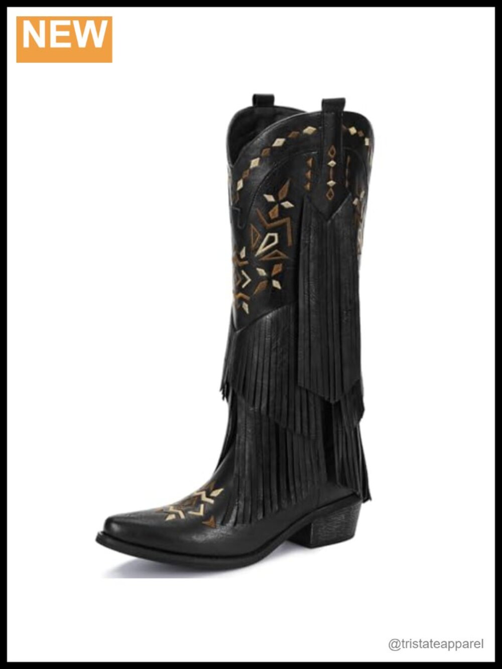 Fringe Knee High Cowboy Boots for Women with Embroidery Pointed Toe Pull On